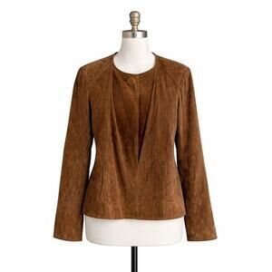 Talbots Brown Suede Leather Jacket Women’s Size 12 Classic Soft Leather